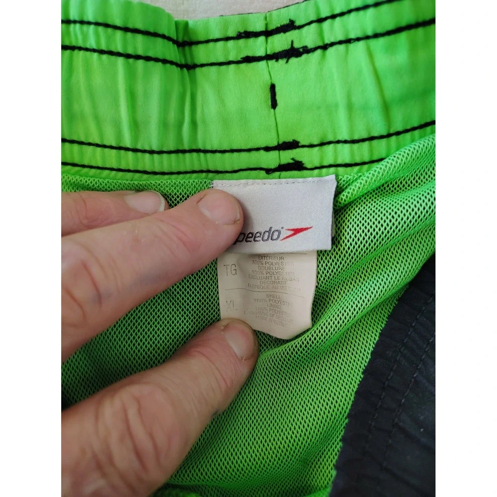 Speedo Mens Swim‎ Trunks Black Neon Green Mesh Lined Board Shorts Size XL